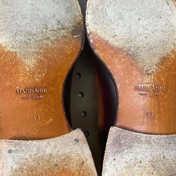 Magnanni Laredo Shoes Mens 13 Brown Wing Tip Leather Oxfords Burnish Cognac $595 main image 5